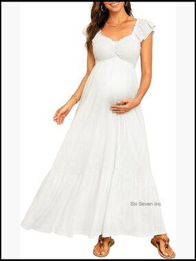 Maternity Photoshoot Dress - Smocked Maxi Baby Shower Casual Summer Dress